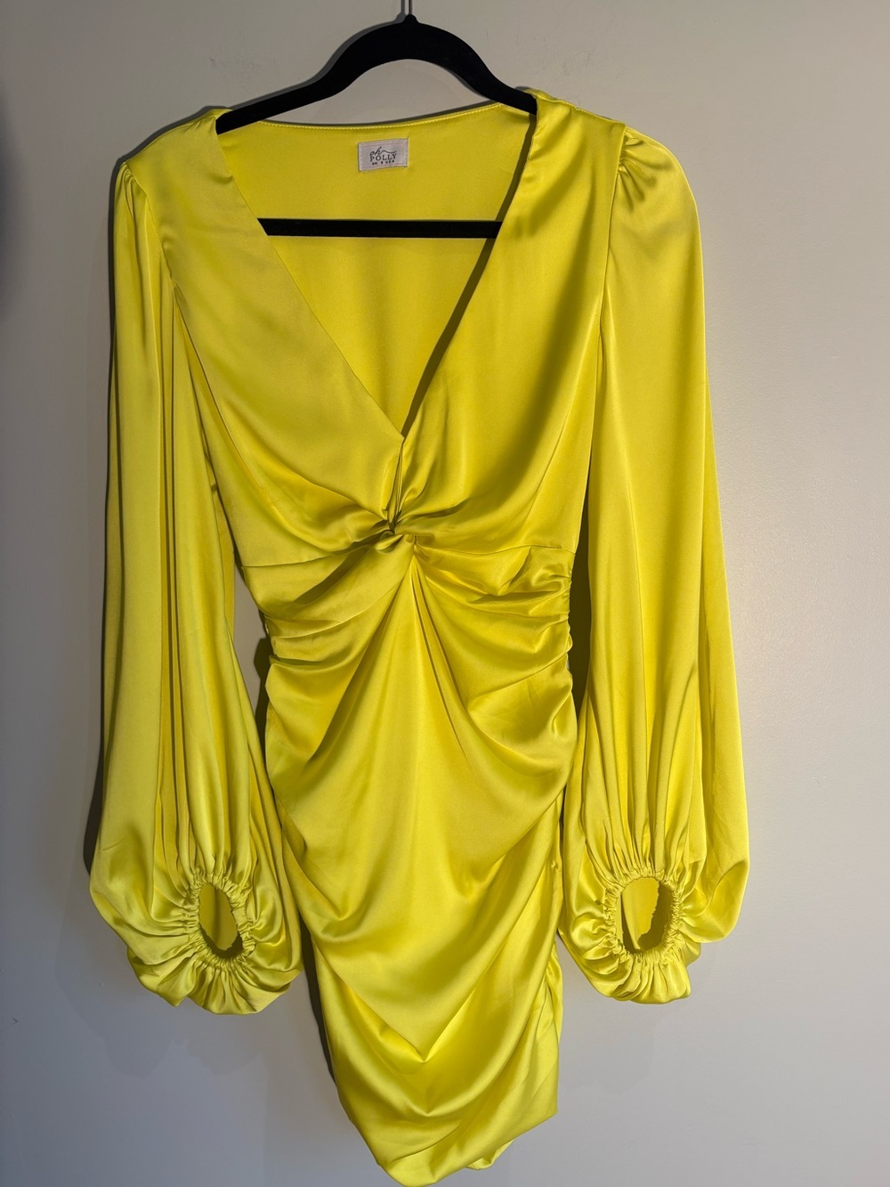 Oh Polly Neon Yellow Ruched Mini Dress Long Sleeve